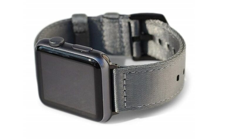 BluShark band giveaway: The AlphaPremier Apple Watch band is made from soft seatbelt weave.