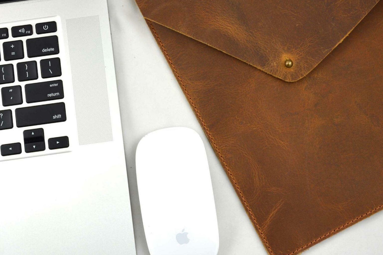 This leather sleeve offers luxe MacBook protection.