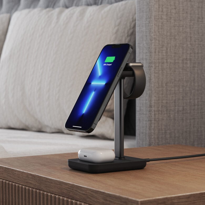 With a compact form factor, the charger is perfect for a small space like a bedside table. Also: note how few wires you see. 
