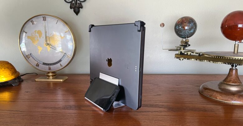 iVoler Vertical Laptop Stand holds an iPhone, too.