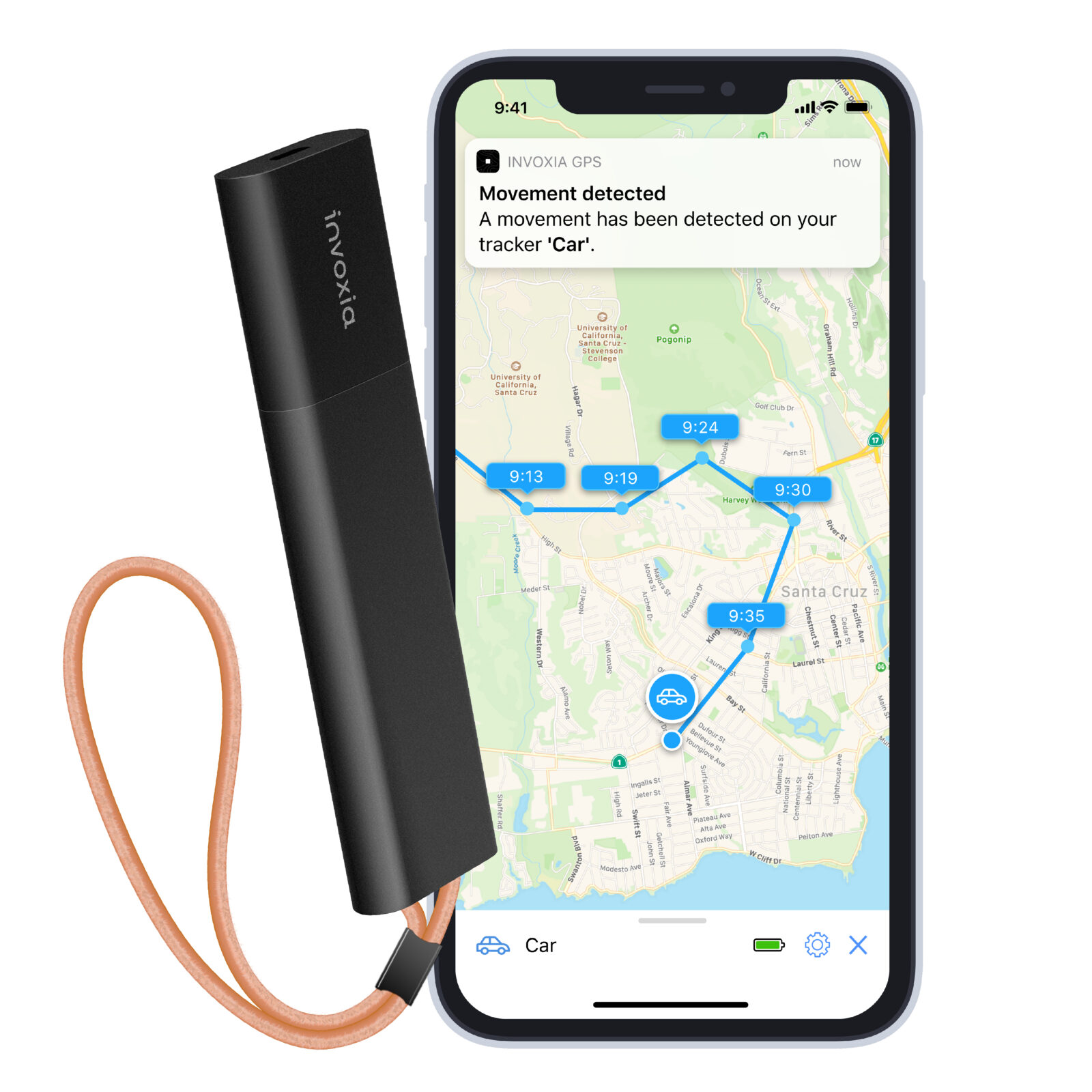 Invoxia Cellular GPS Tracker - for all cars, motorcycles, bicycles as well  as for seniors, children, valuables - up to 4 months battery life 