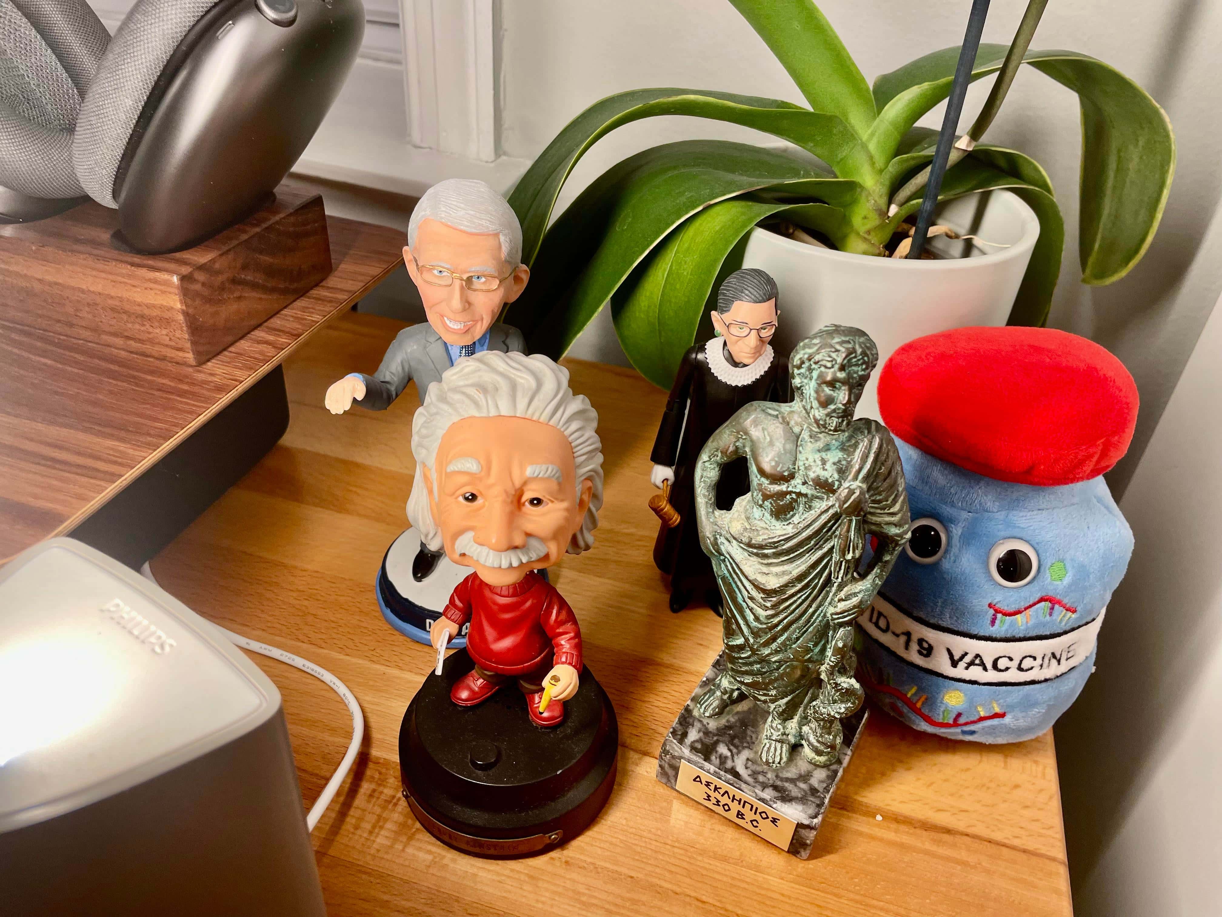 Einstein, Fauci, RBG, the Greek god of medicine -- that's quite the welcoming committee.