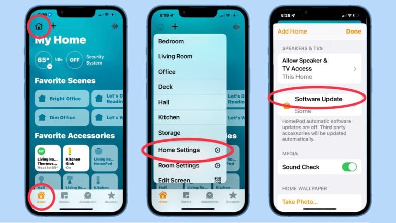 How to get to HomePod Update settings
