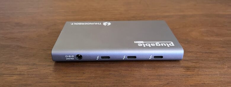Plugable USB4-HUB3A review: The hub has three downstream Thunderbolt 4 ports on its back.