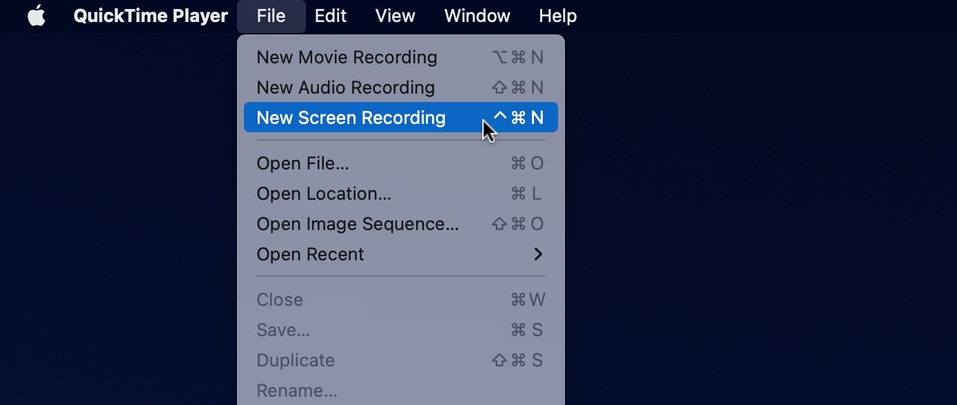 Starting a Screen Recording in QuickTime