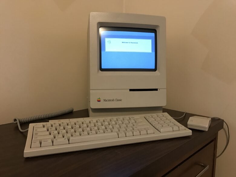 Collecting vintage Macs: My Macintosh Classic with matching ADB keyboard and mouse.