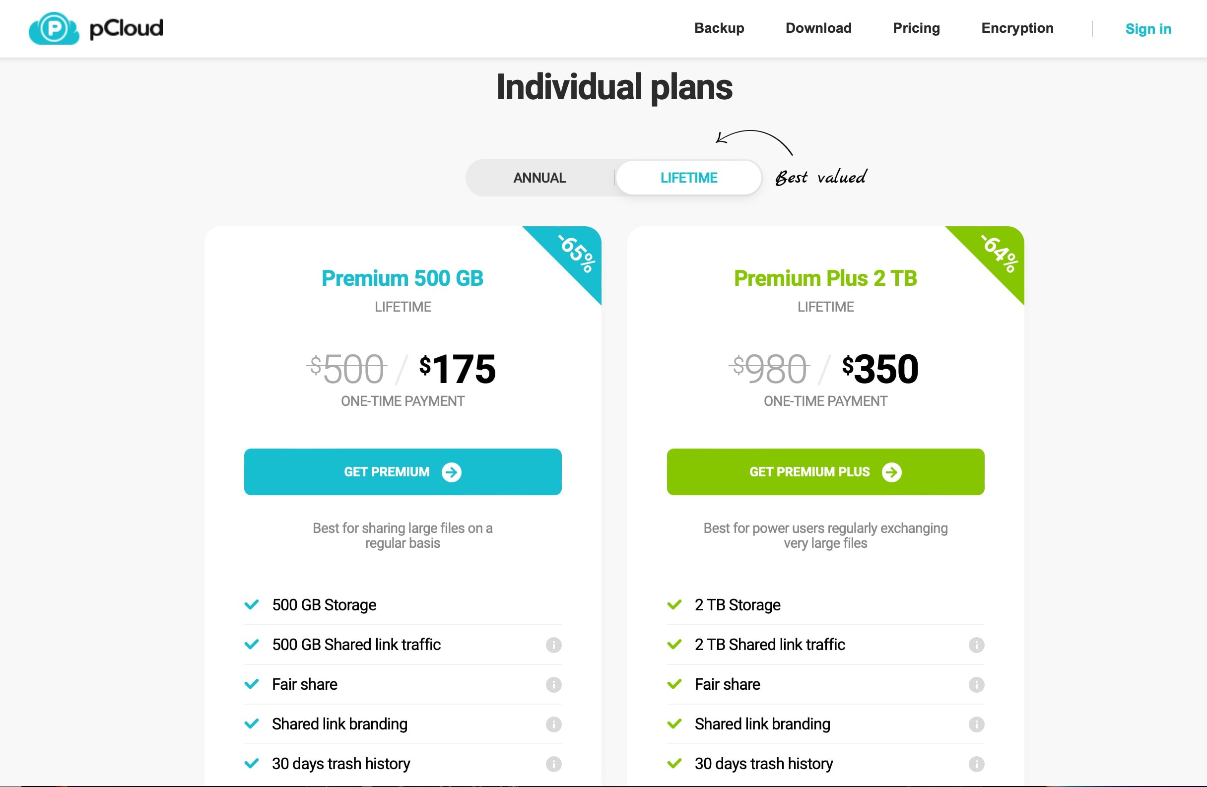 pCloud offers affordable lifetime plans and other options. 