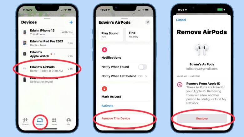 Instructions for turning off Activation Lock and Find My when selling your AirPods