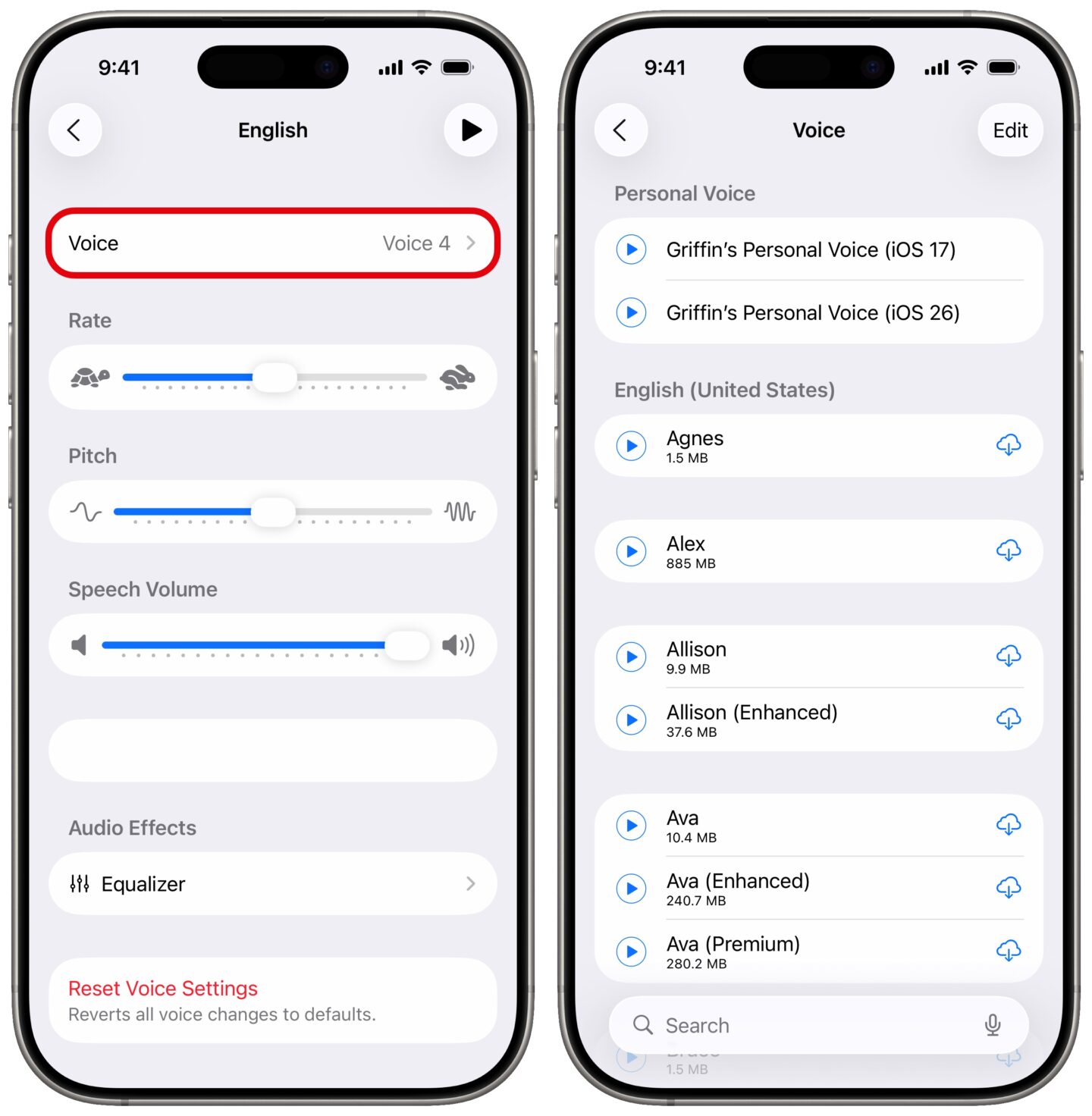 Choosing a reading voice