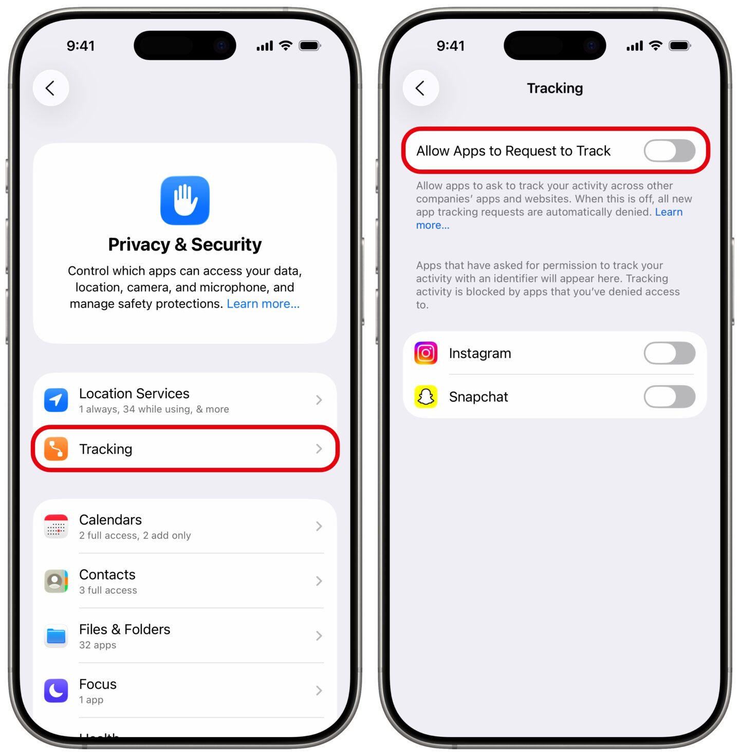 Turning off “Allow Apps to Request to Track”