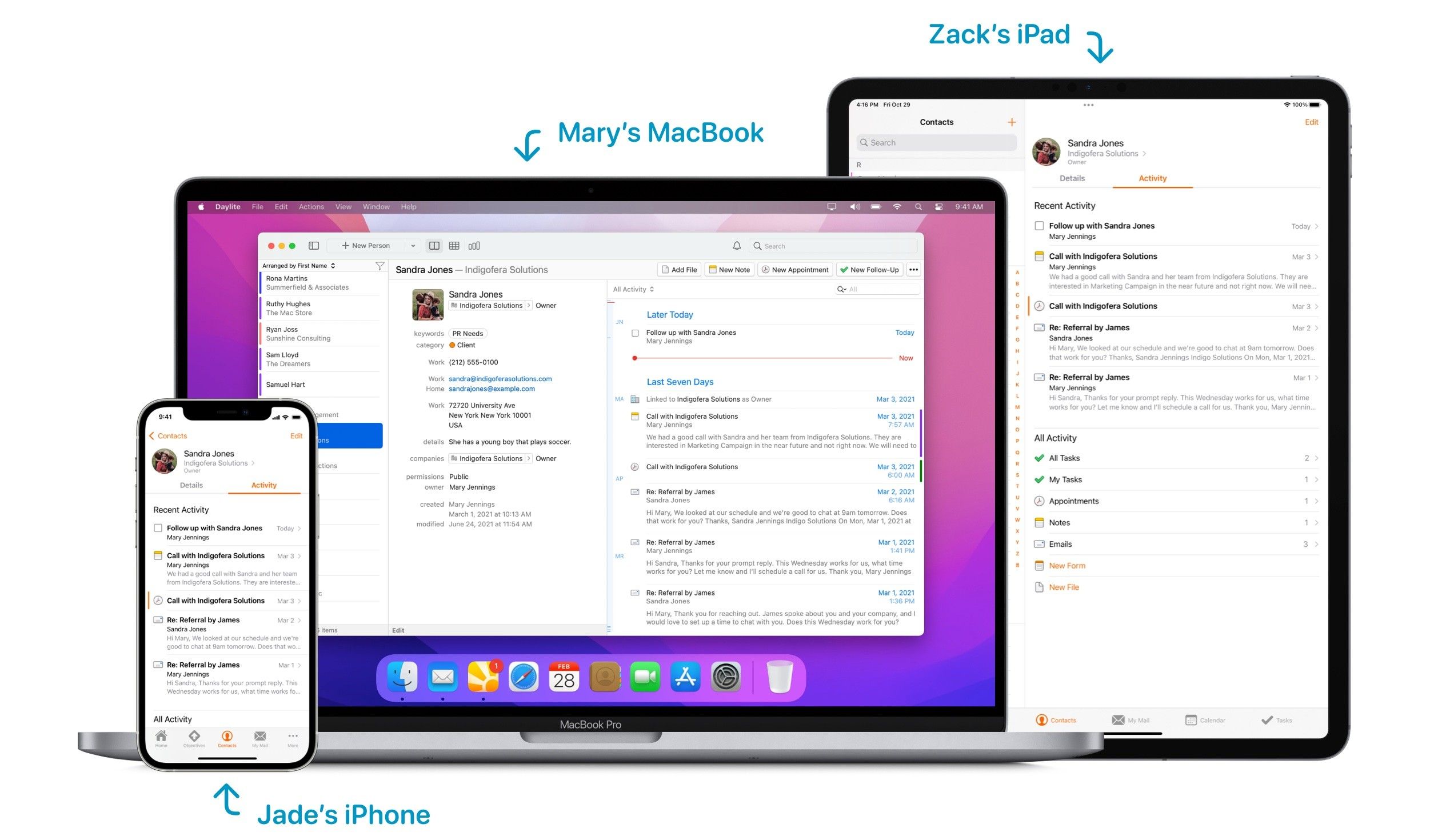 Daylite CRM on different Apple devices: Robin Bailey and his team at Aria Benefits use of Daylite to share communications and collaborate efficiently across Apple devices.