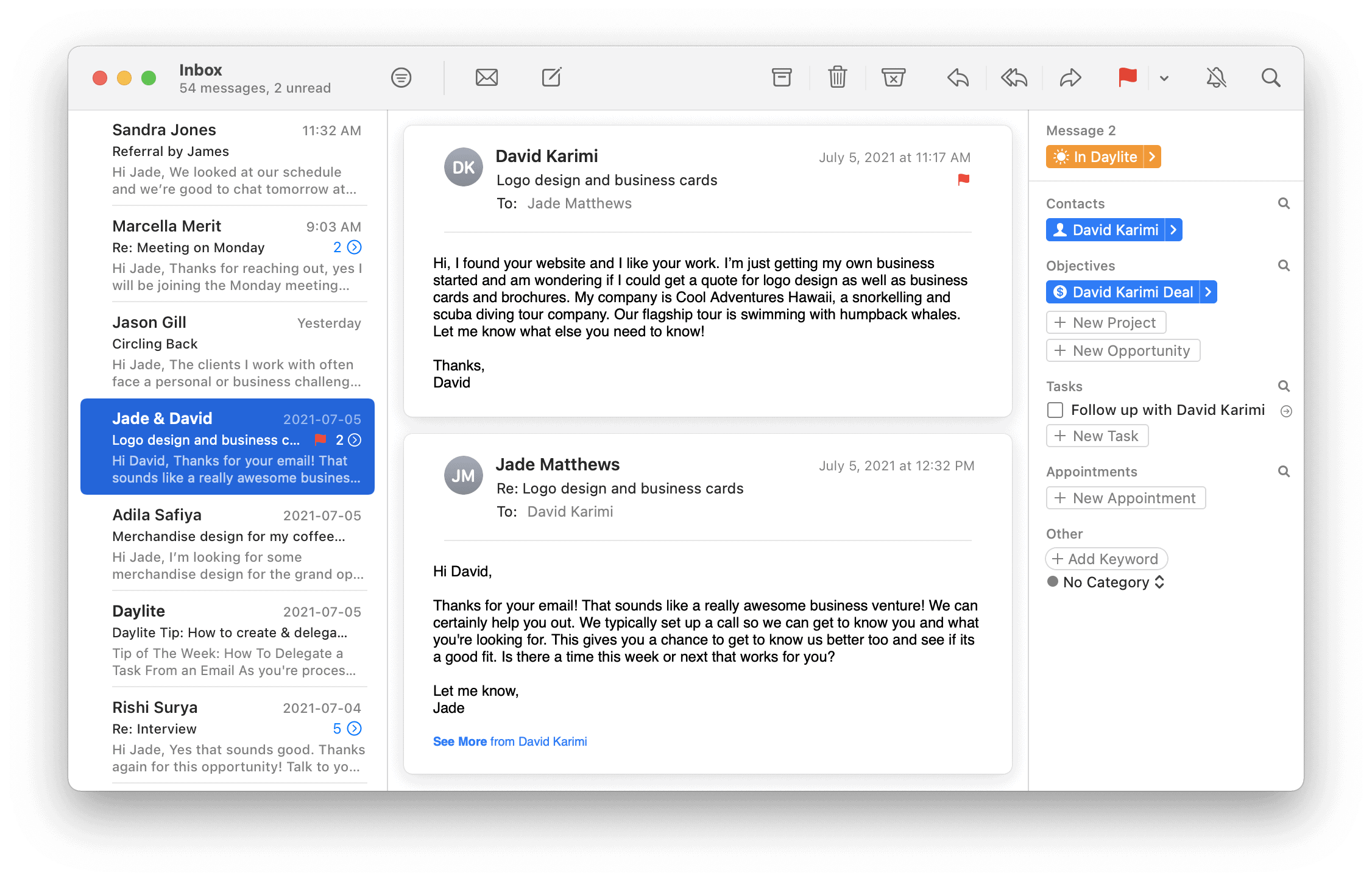 Daylite Mail Assistant screenshot