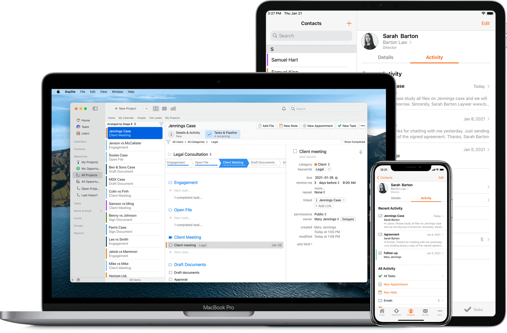 Daylite screenshot on MacBook, iPhone and iPad