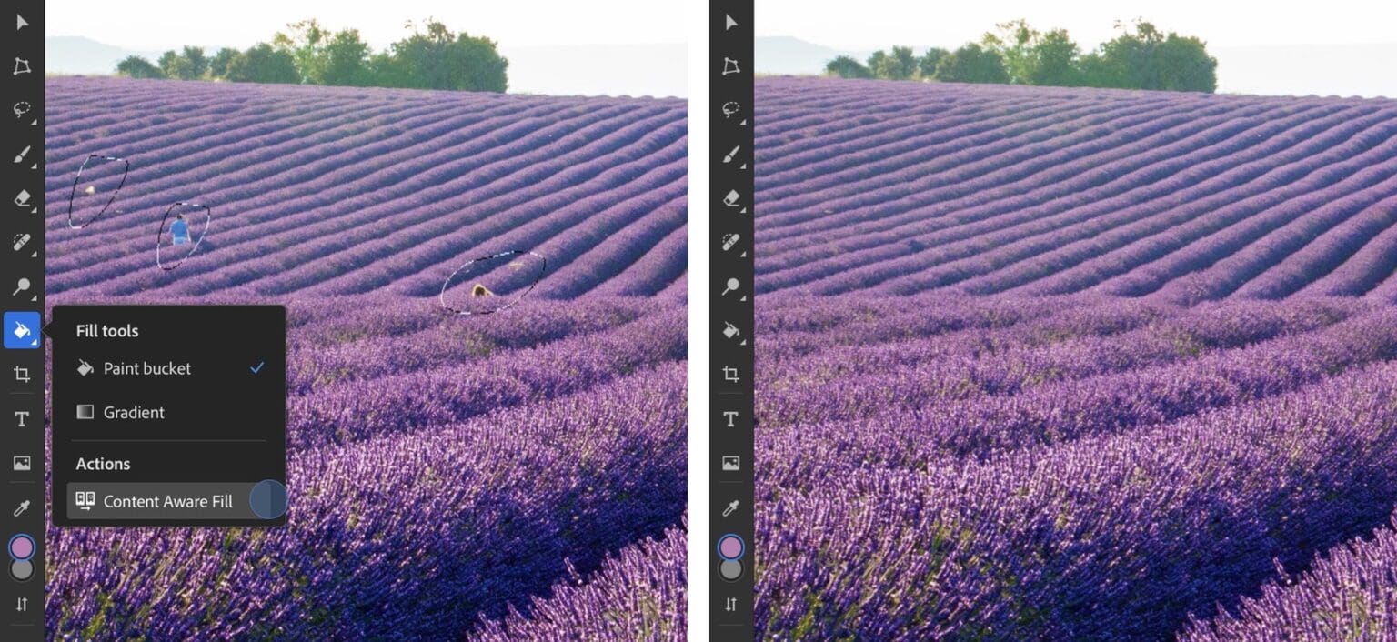 Photoshop 3.6 on the iPad includes Content-Aware Fill.