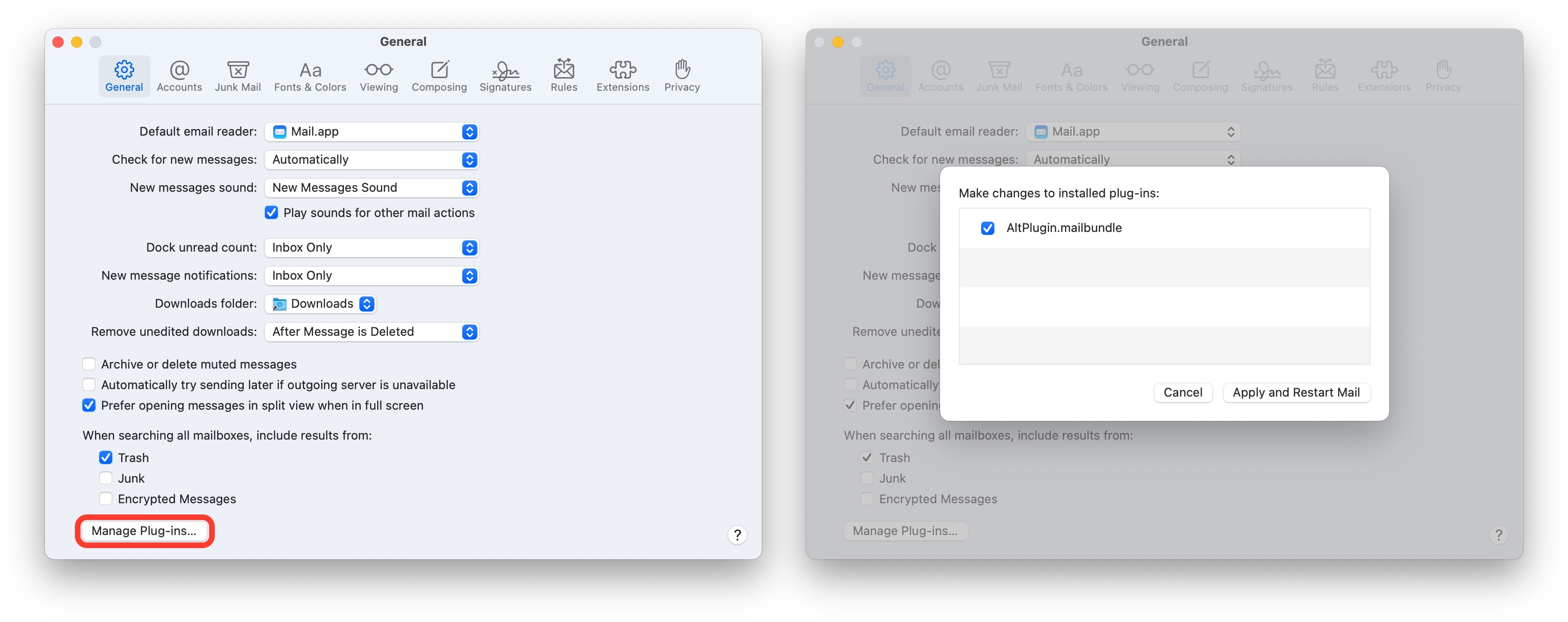 Activate the Mail plug-in in Mail Preferences.