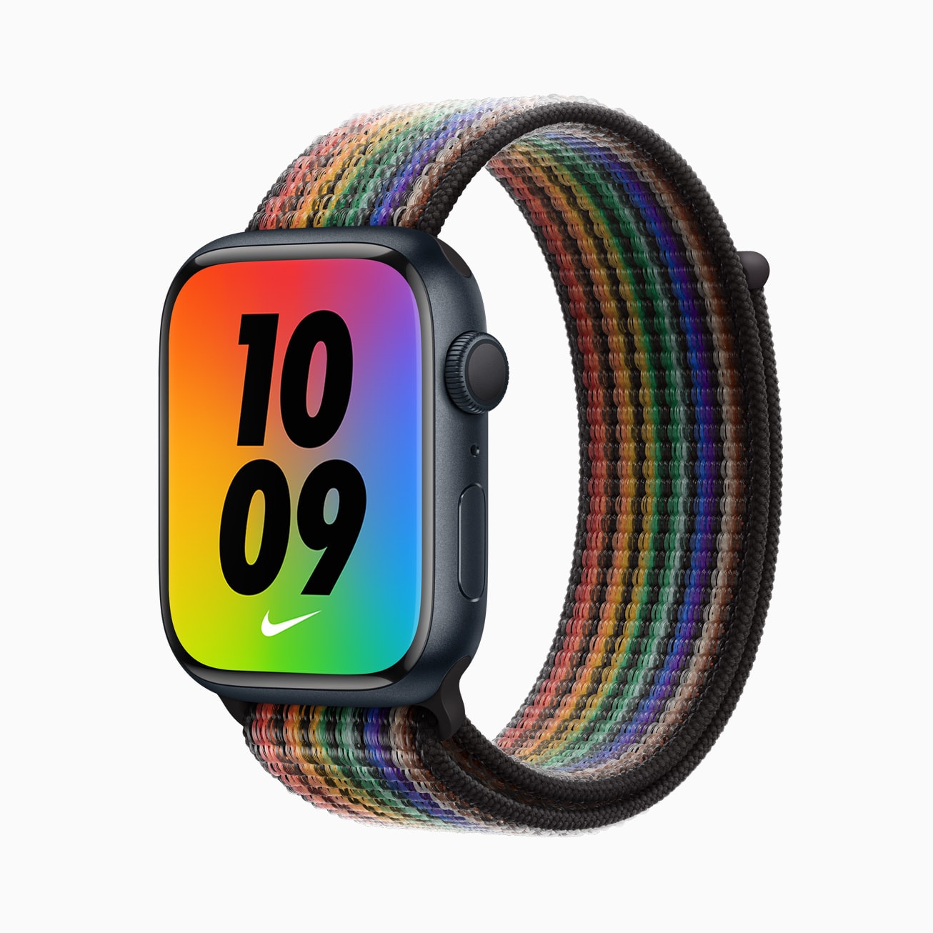 The Pride Edition Nike Sport Loop shown with the new matching face.