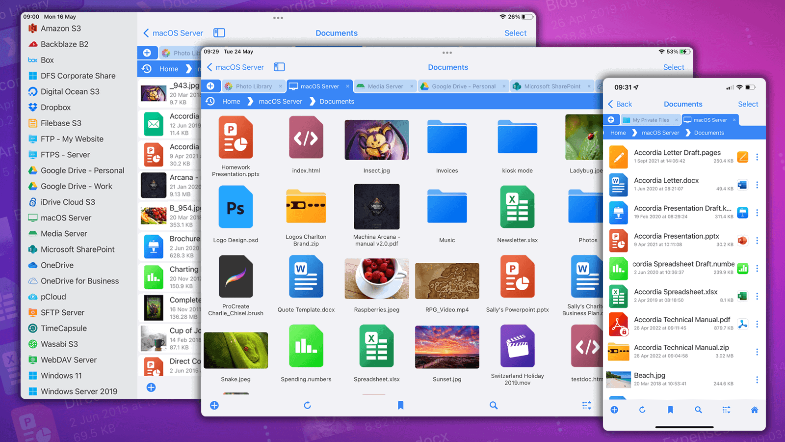 FileBrowser Professional helps you work with files anywhere in network or cloud storage, right from an iPad or iPhone.