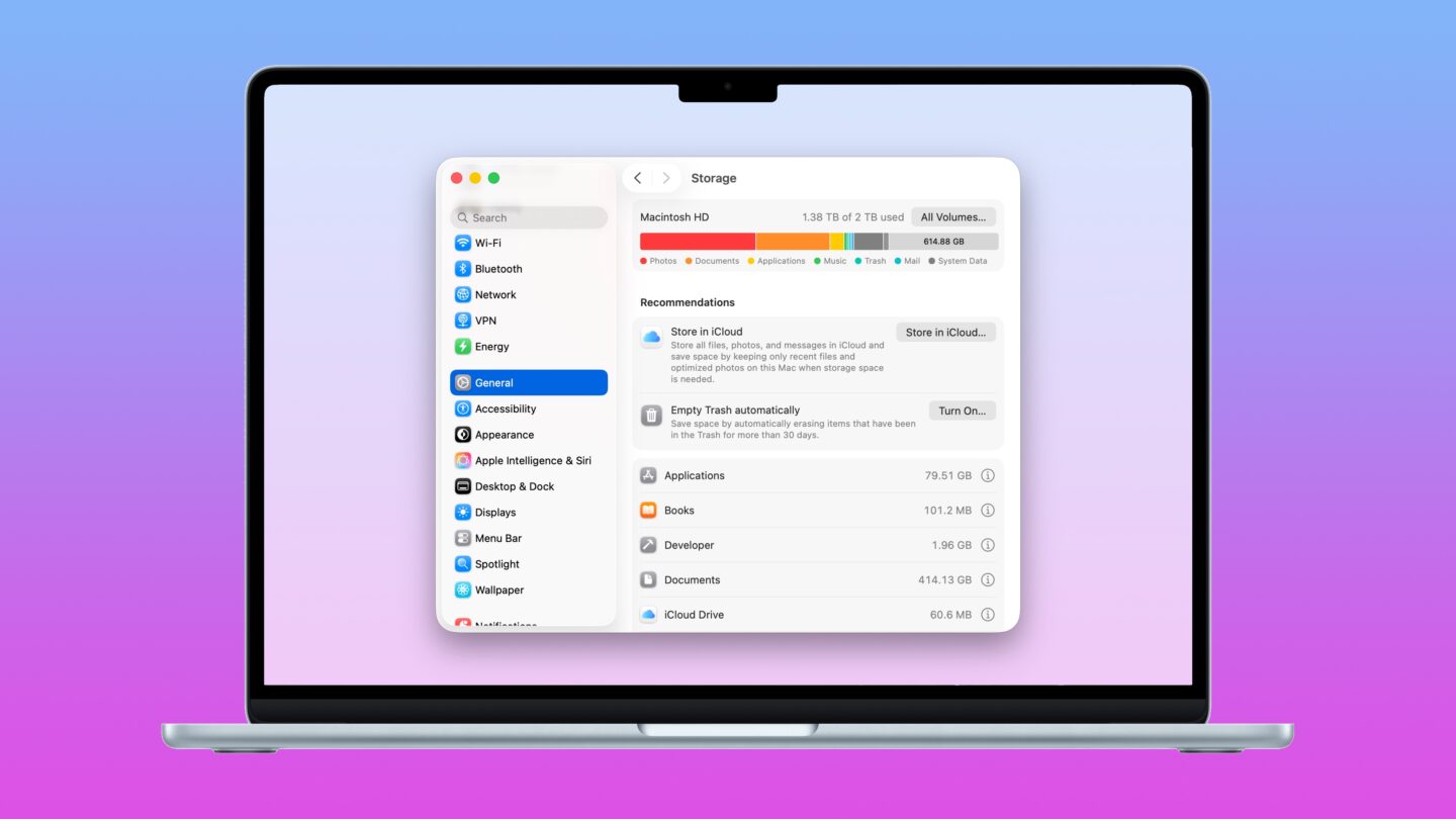 A screenshot showing how to clear disk space on a Mac