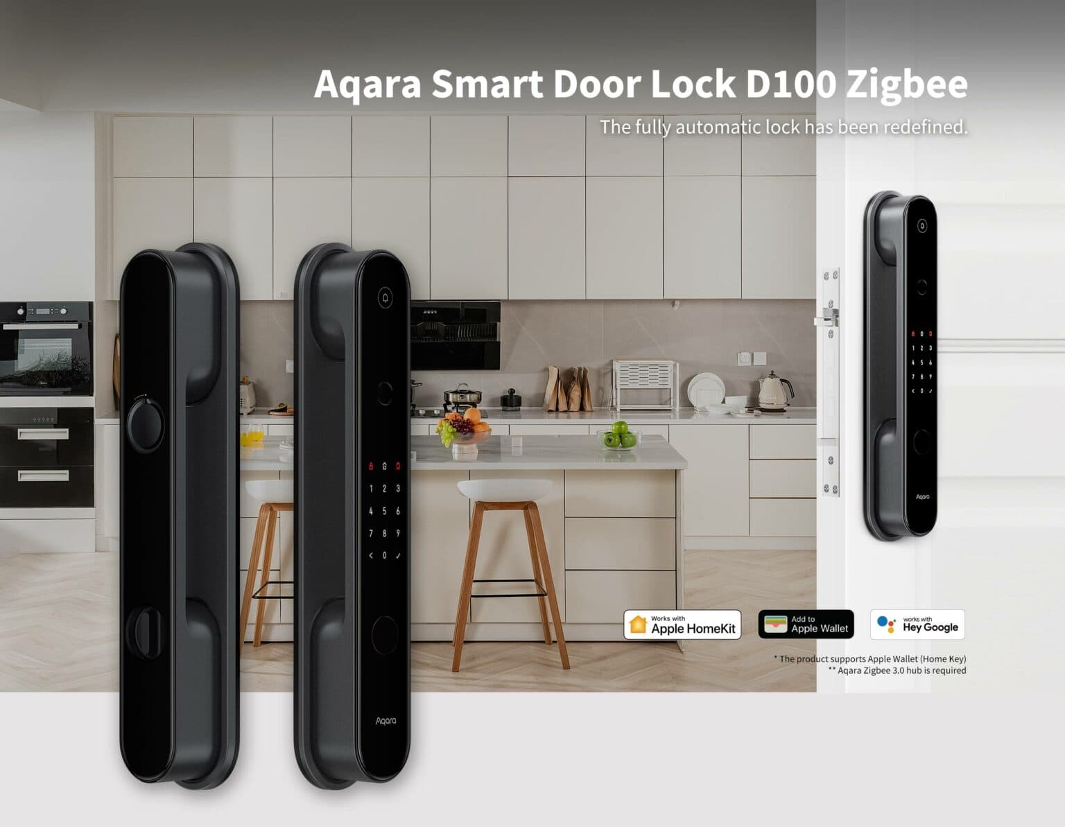 The Aqara Smart Door Lock D100 Zigbee works with HomeKit and Home Key.