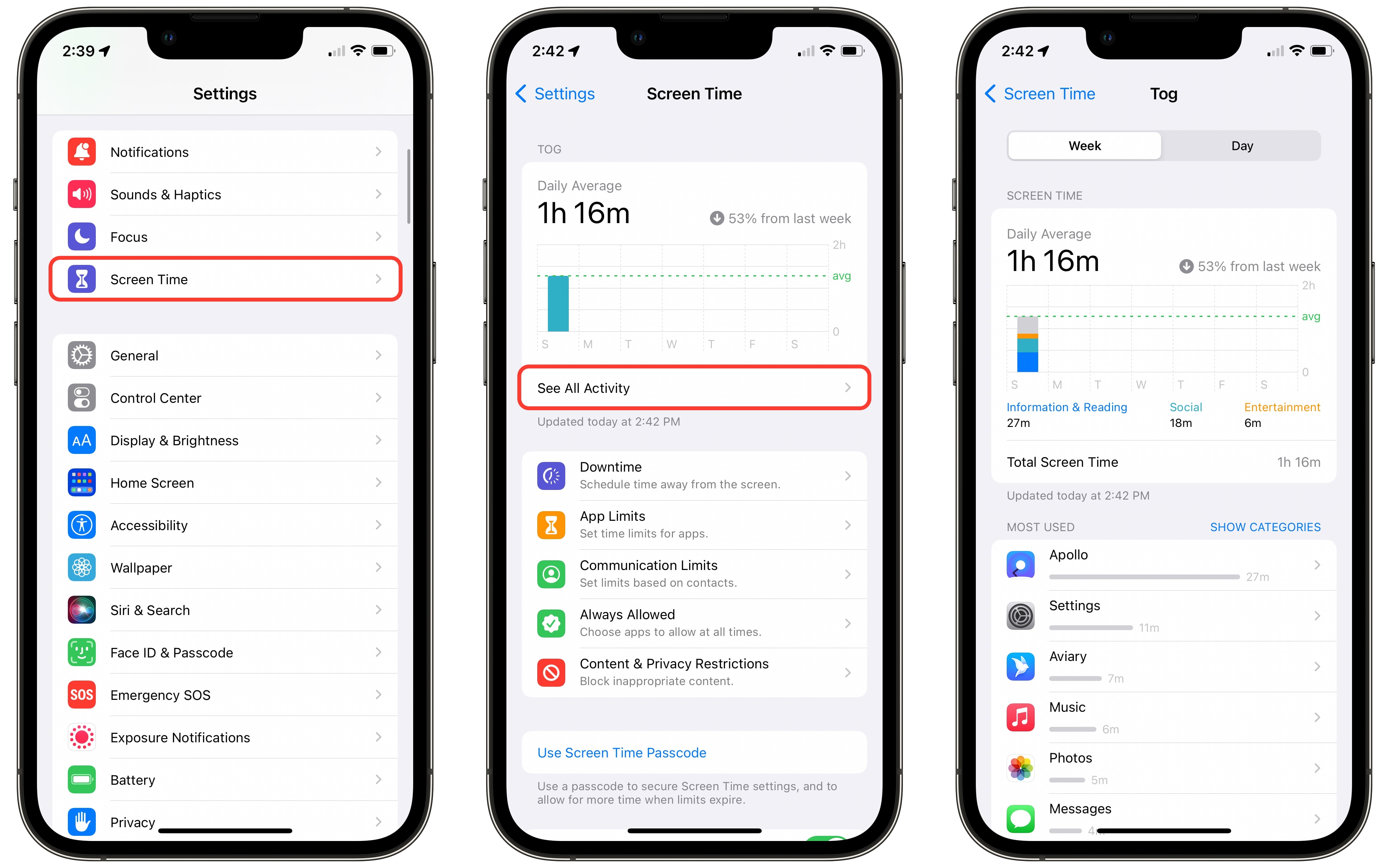 Track your phone usage in Screen Time.