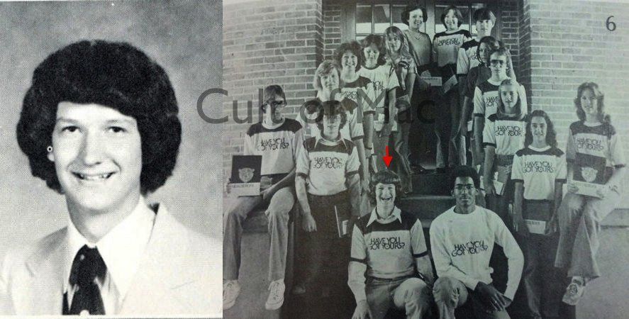 These images show Tim Cook's 1978 high school yearbook photo and him with his colleagues on the yearbook staff. Cook was the business manager.