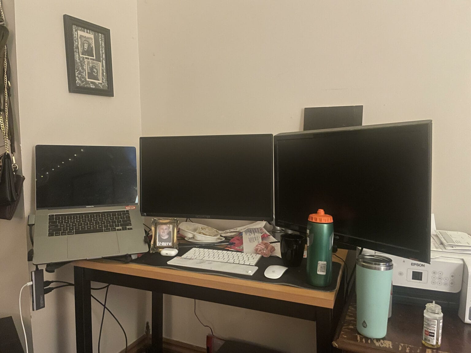 If you count the MacBook Pro, it's a triple-display workstation.