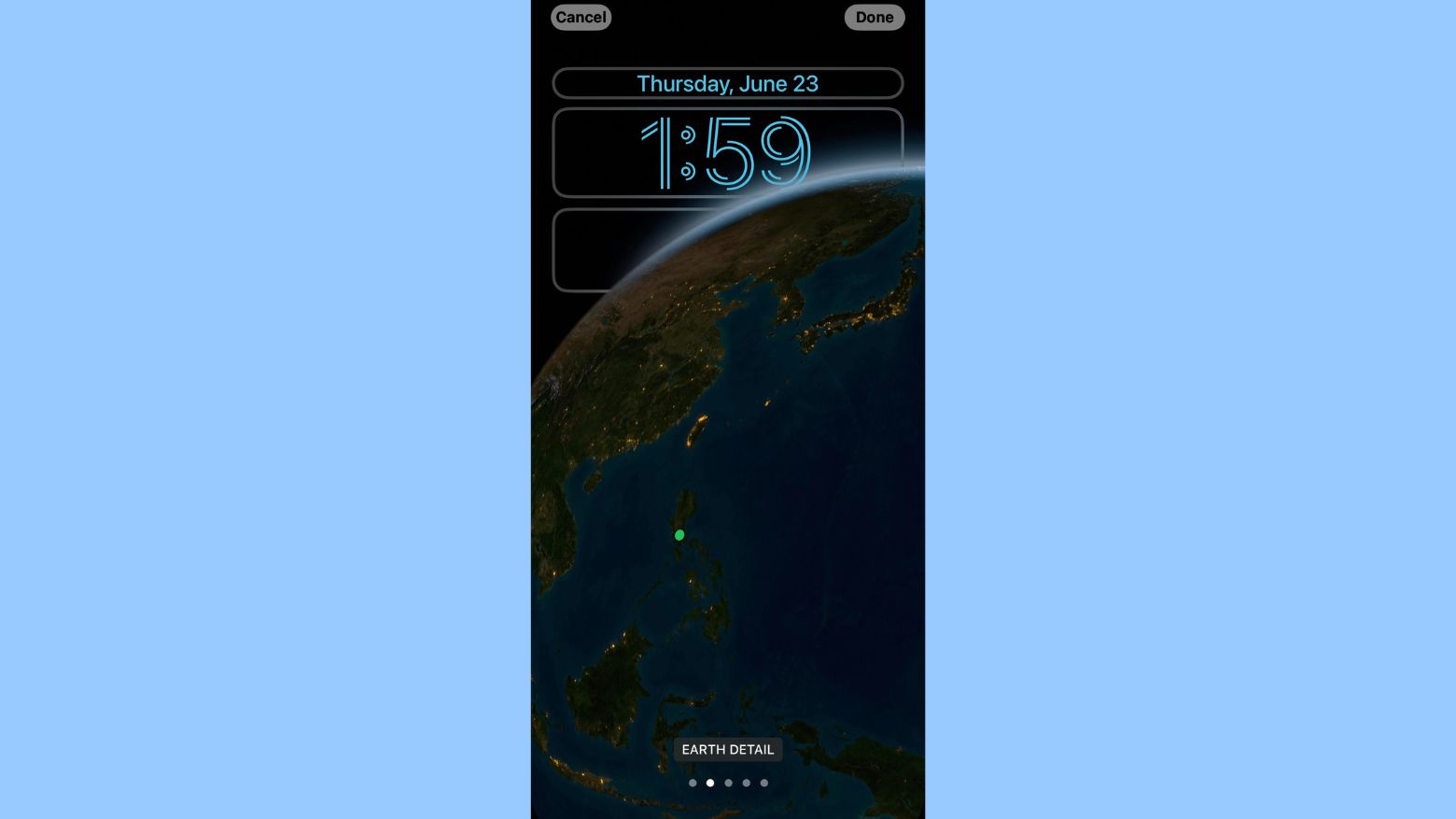 Astronomy wallpaper in iOS 16 will show your location as a green dot.