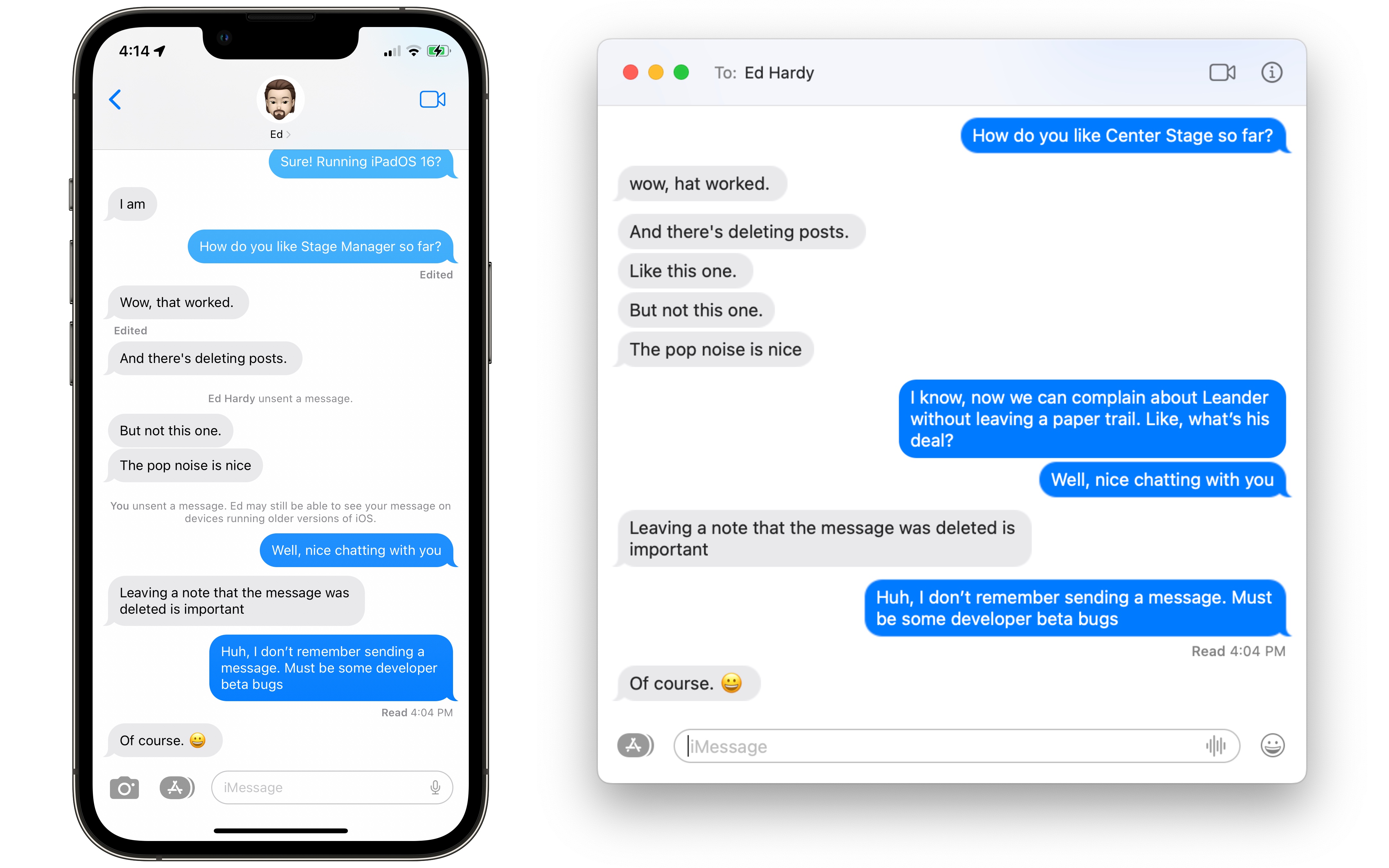 Messages appear as originally sent on older versions of iOS and macOS.
