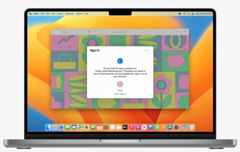 Apple's new Passkey system on a MacBook