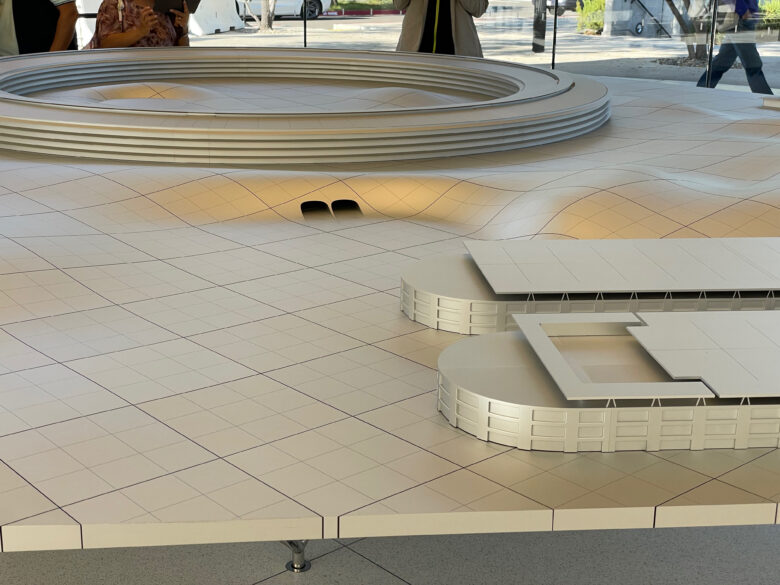 This aluminum model of the Apple Park campus, designed by Jony Ive, weighs several thousand pounds.