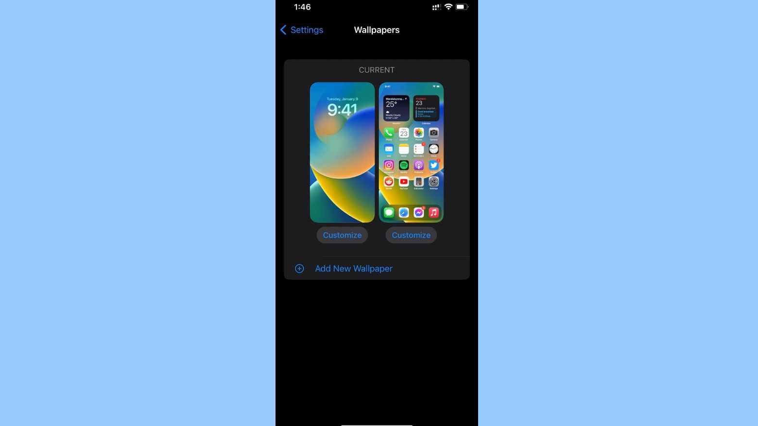Tweaked Wallpaper picker UI in iOS 16 beta 2