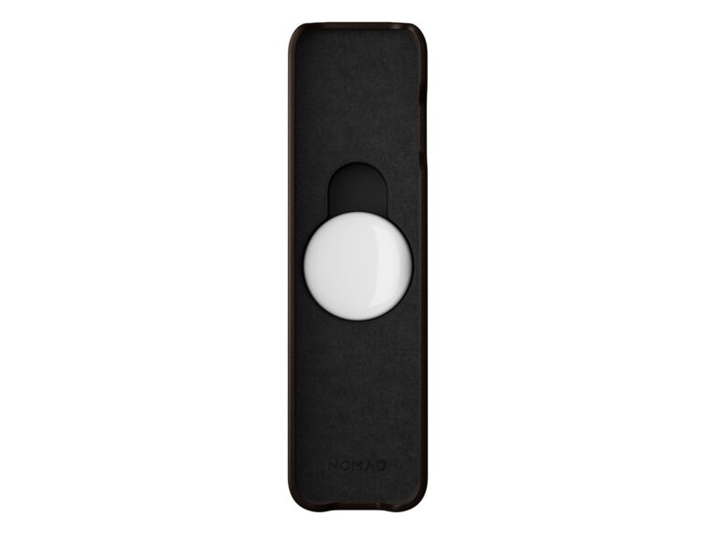 Hidden_airtag_pocket 2 Nomad leather Siri Remote cover: The AirTag slides into a little slot on the back of the cover.