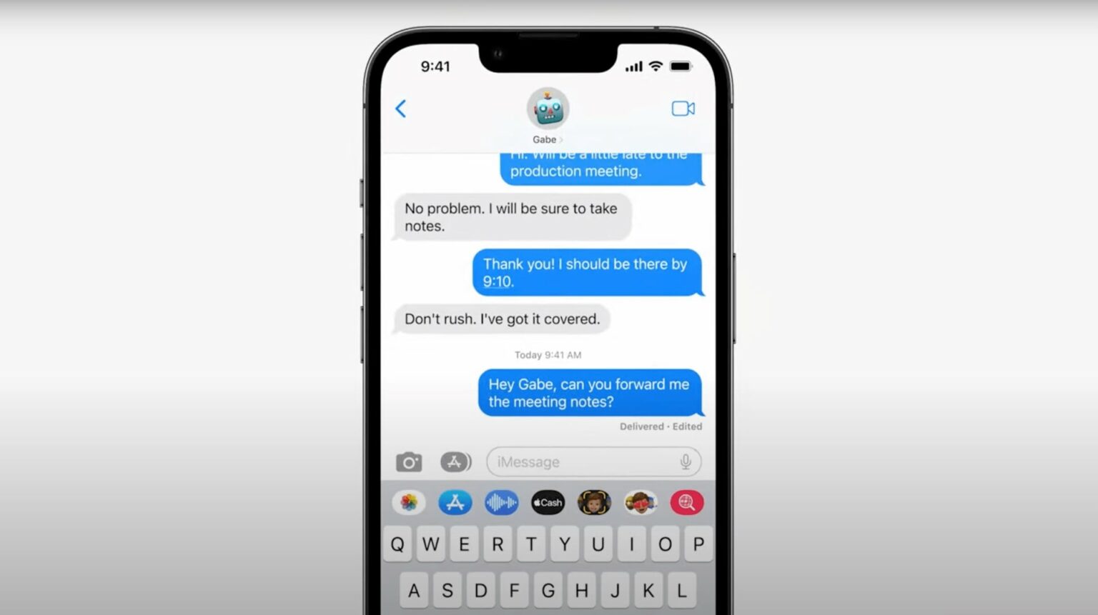 iMessage conversation, with an edited message notated by a label