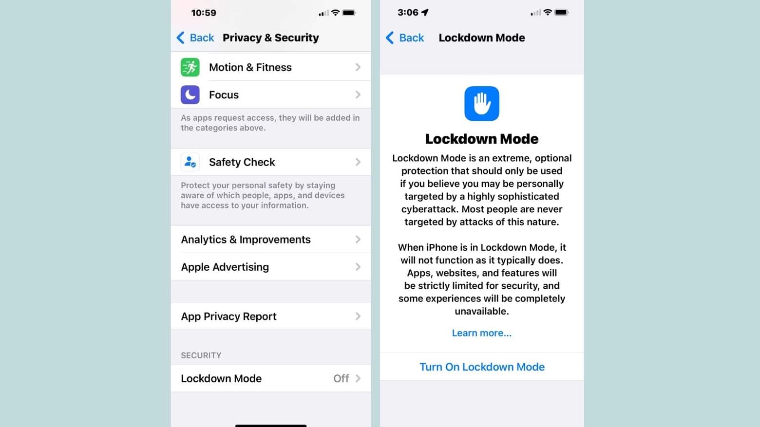 Lockdown Mode in iOS 16