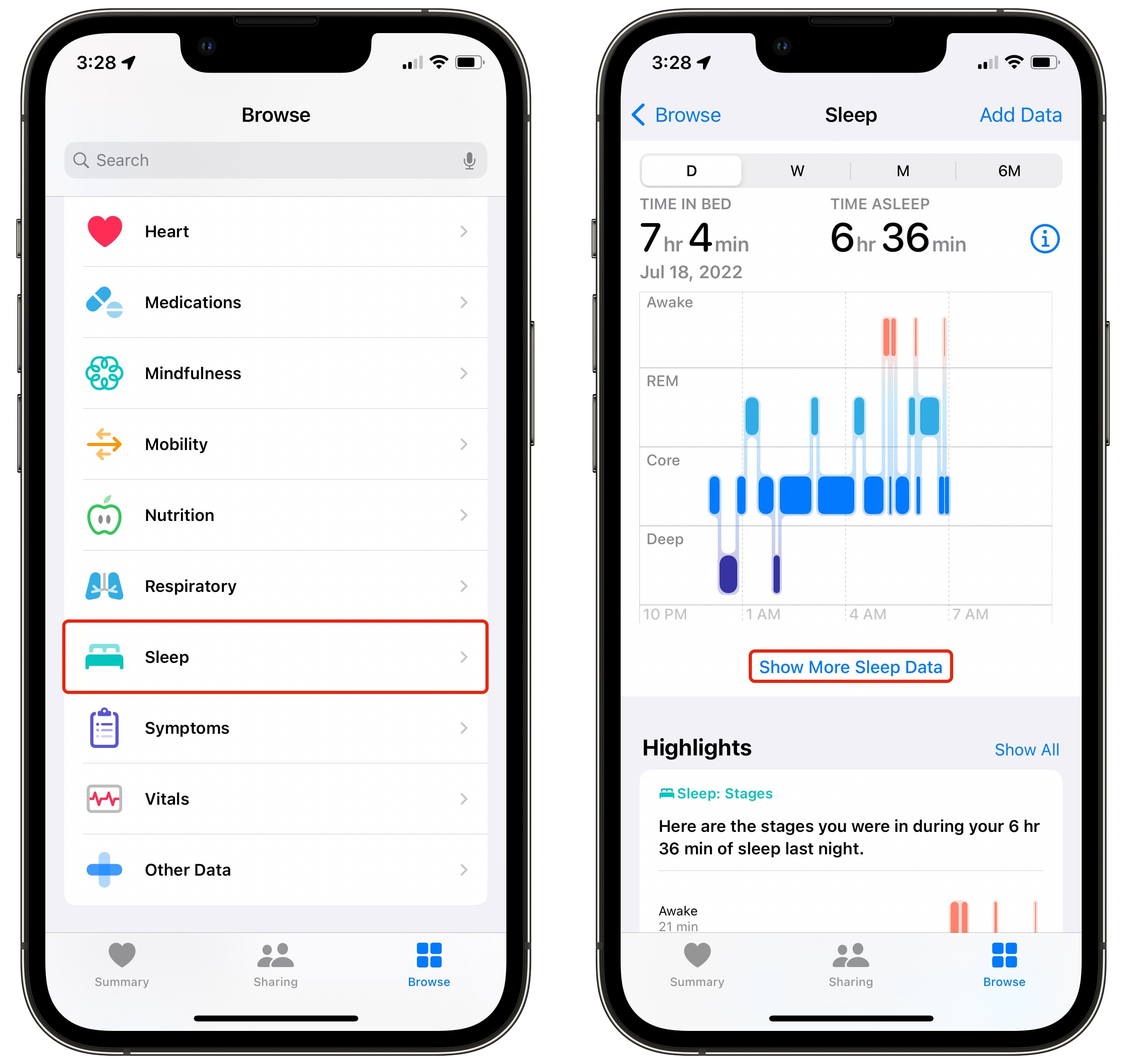 Find your sleep data in the Health app.