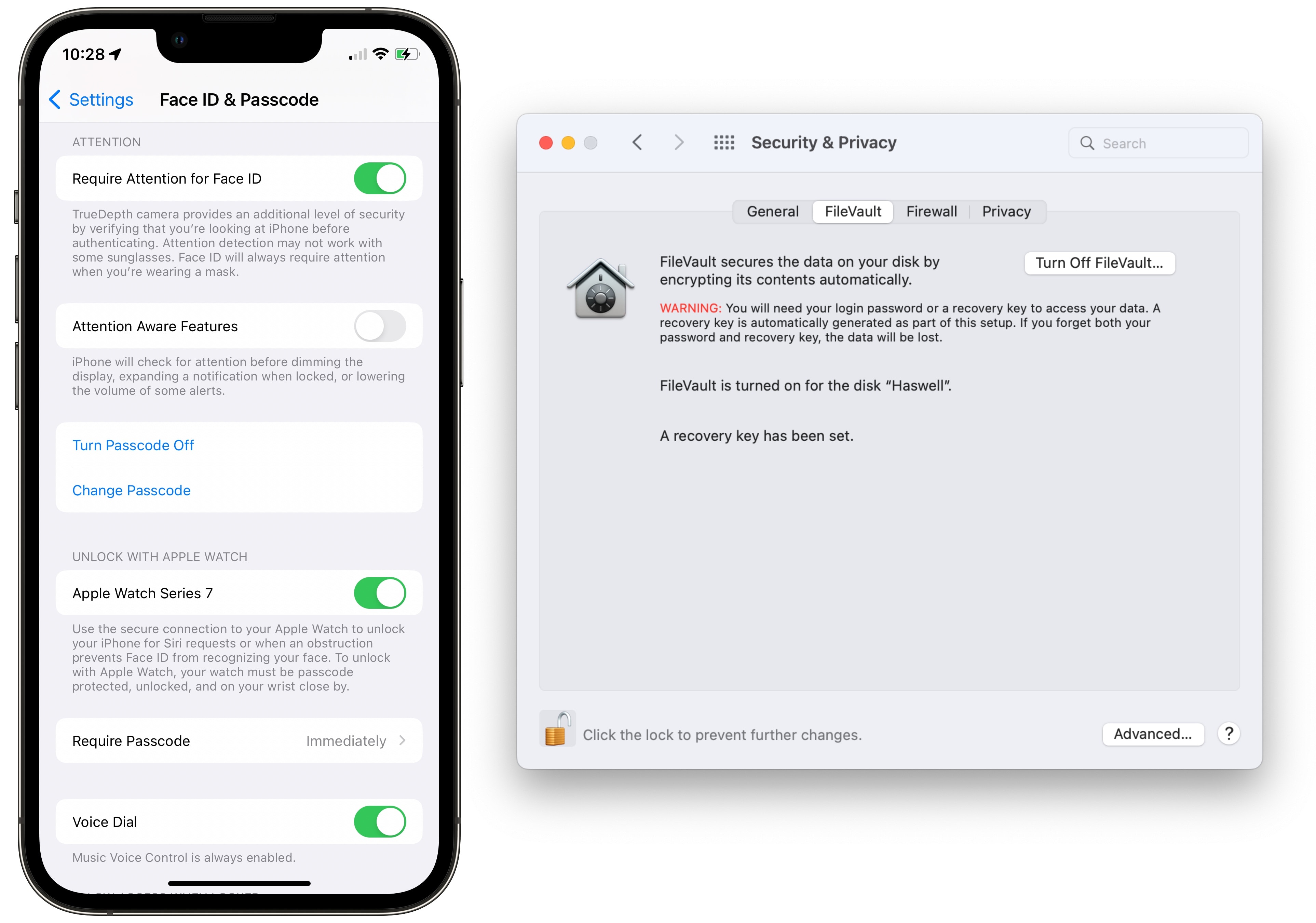 Set a strong alphanumeric passcode on your iPhone and enable FileVault on your Mac.
