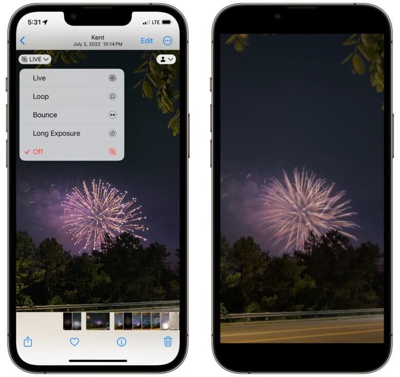 Live Photo effects on fireworks
