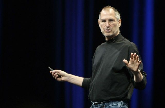 Steve Jobs gives one of many keynote addresses.