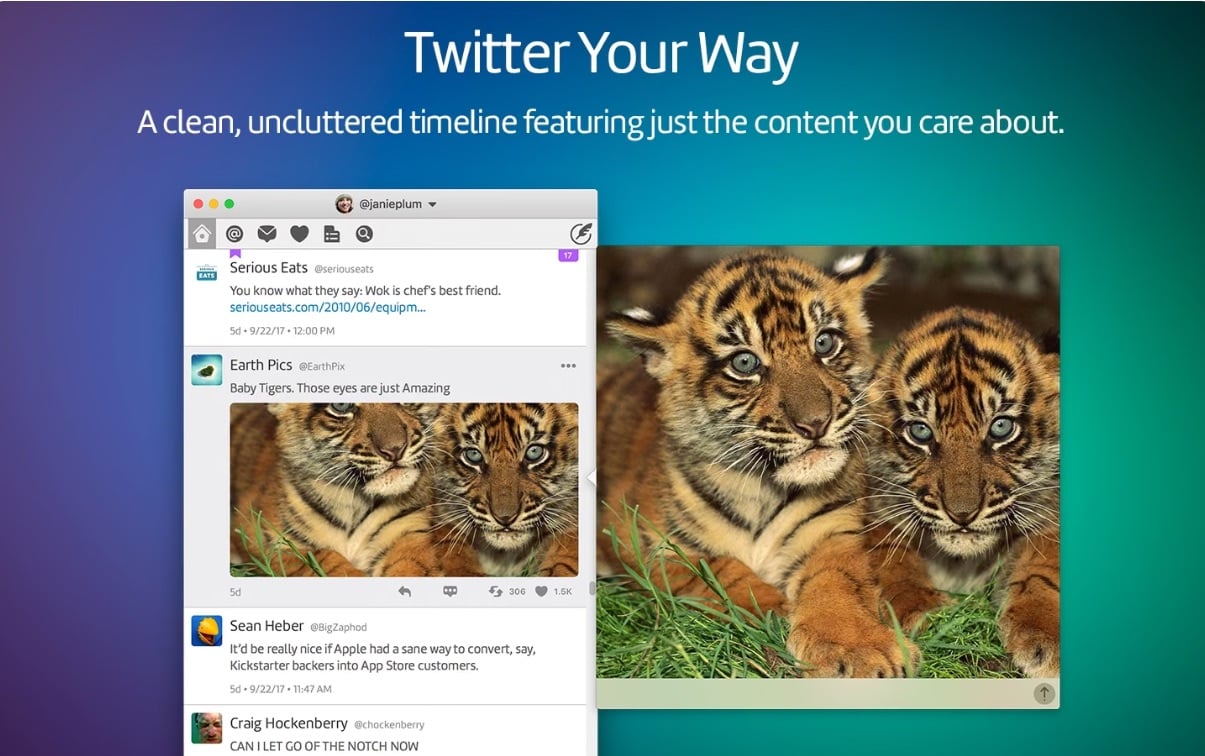 TweetDeck for Mac alternatives: Twitterrific wants to make your Twitter experience more uncluttered.
