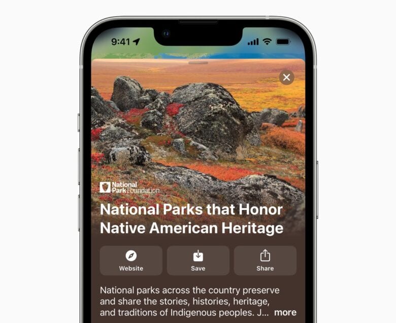 In Apple Maps, users can discover more about national parks that celebrate Indigenous history and heritage with a curated Guide.
