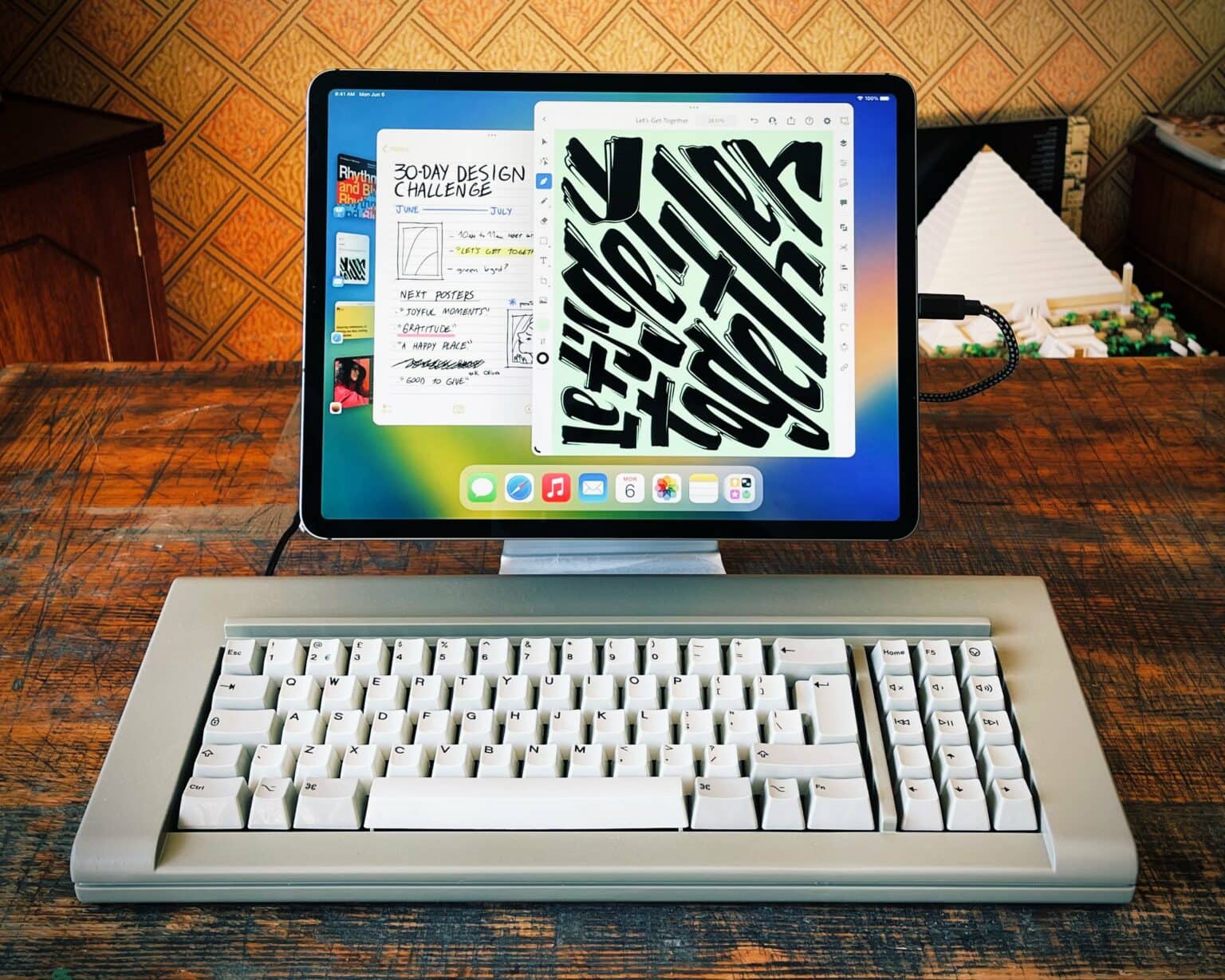 The biggest iPad doesn't look so big next to that mechanical keyboard.