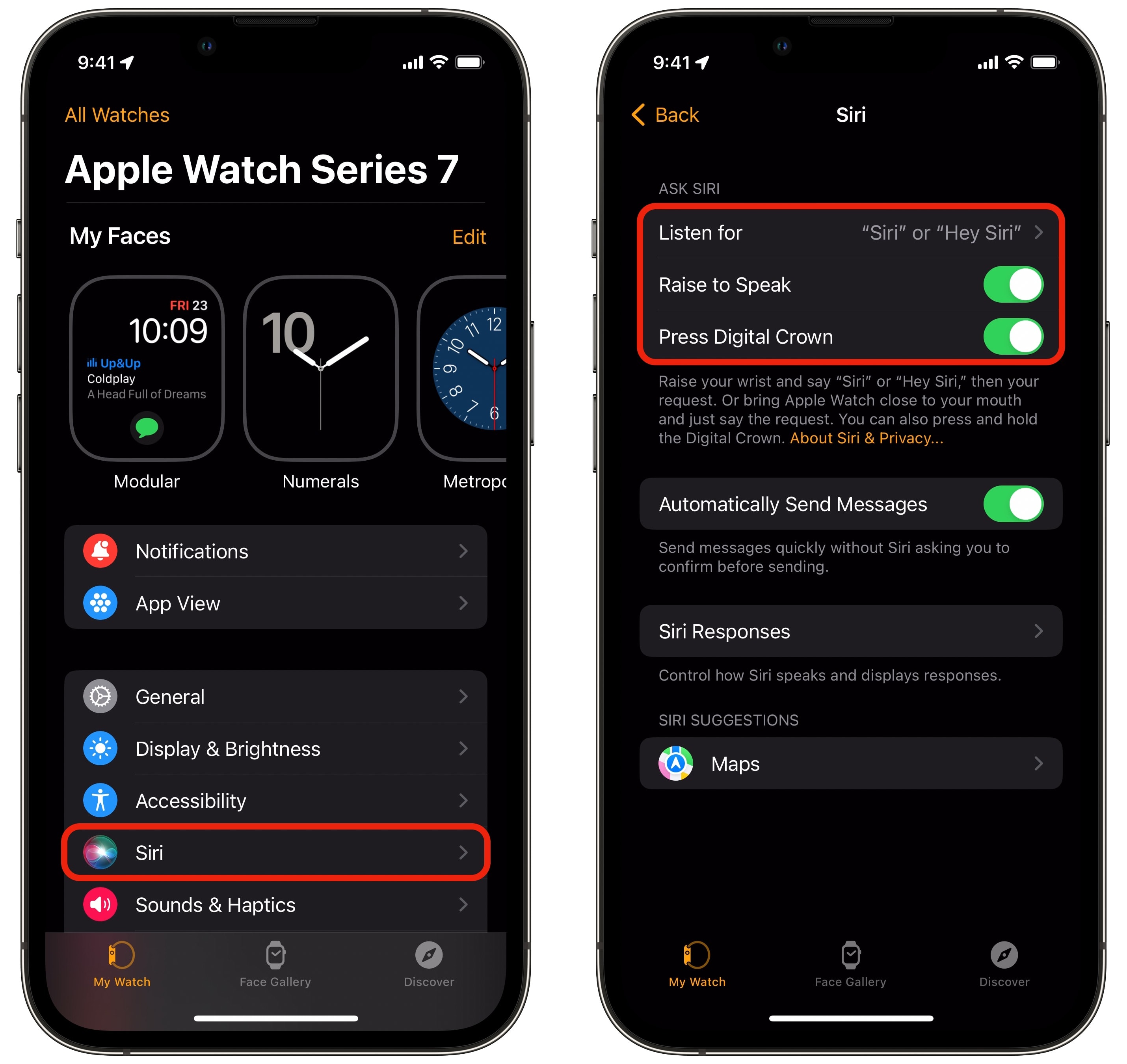 Turning off Siri on Apple Watch