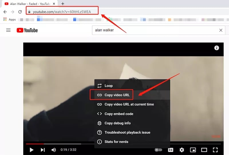 YT Saver step 2 - copy the video URL