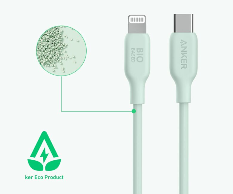 The cables are a made from a mix of plastic and plant-based materials.
