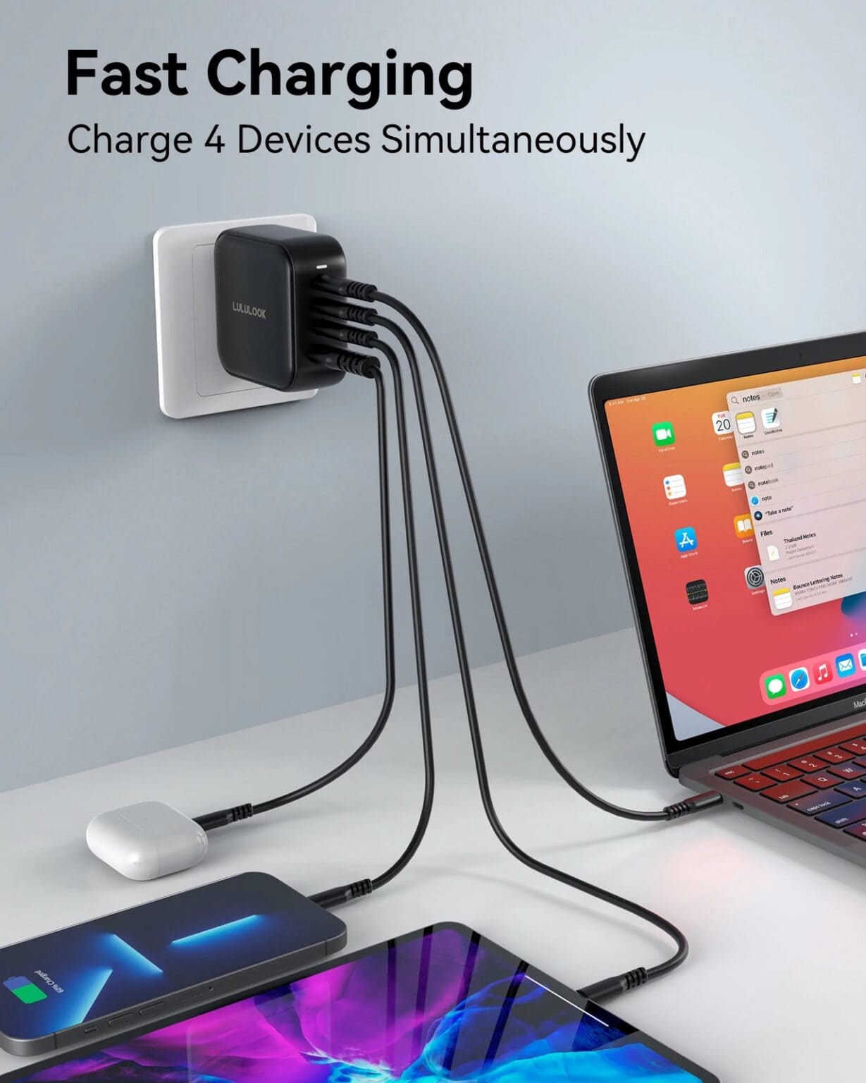 Lululook 100W GaN charger giveaway: This petite but powerful charger packs four ports so you can fast-charge all your devices simultaneously.