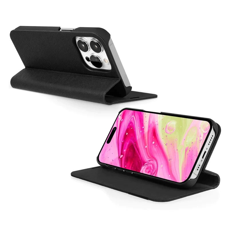 The Prestige Folio is an iPhone 14 case, wallet and stand.