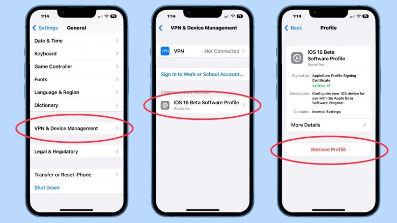 How to remove the iOS 16 beta profile