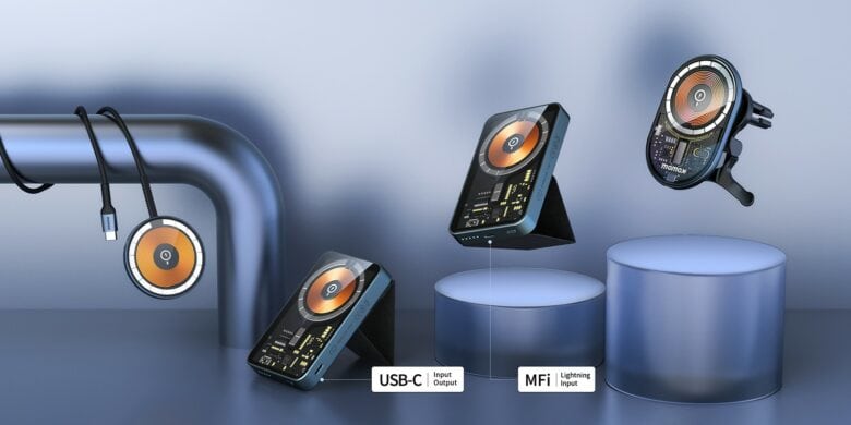 Each Momax charging stand and power bank has a cool cyberpunk industrial design.