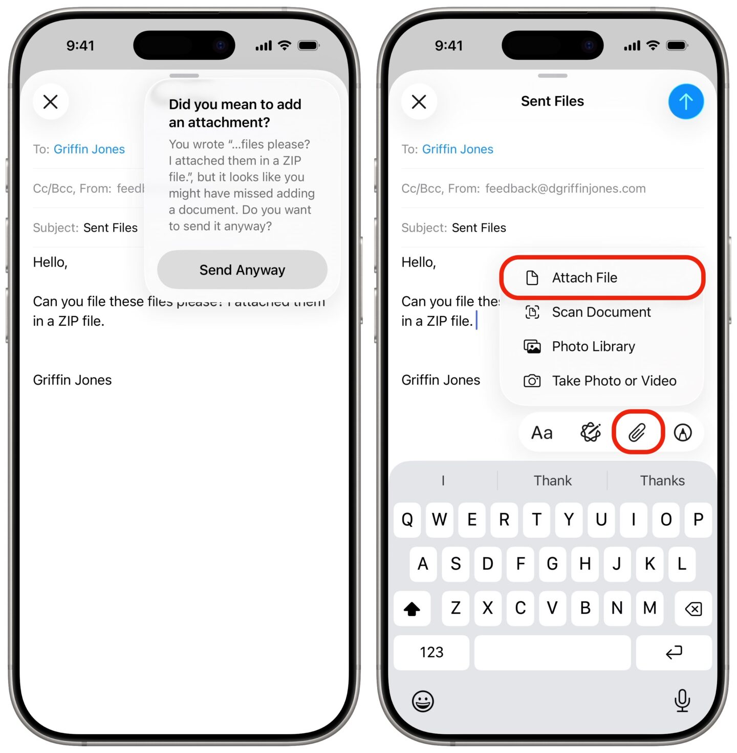 Being reminded to add an attachment to an email