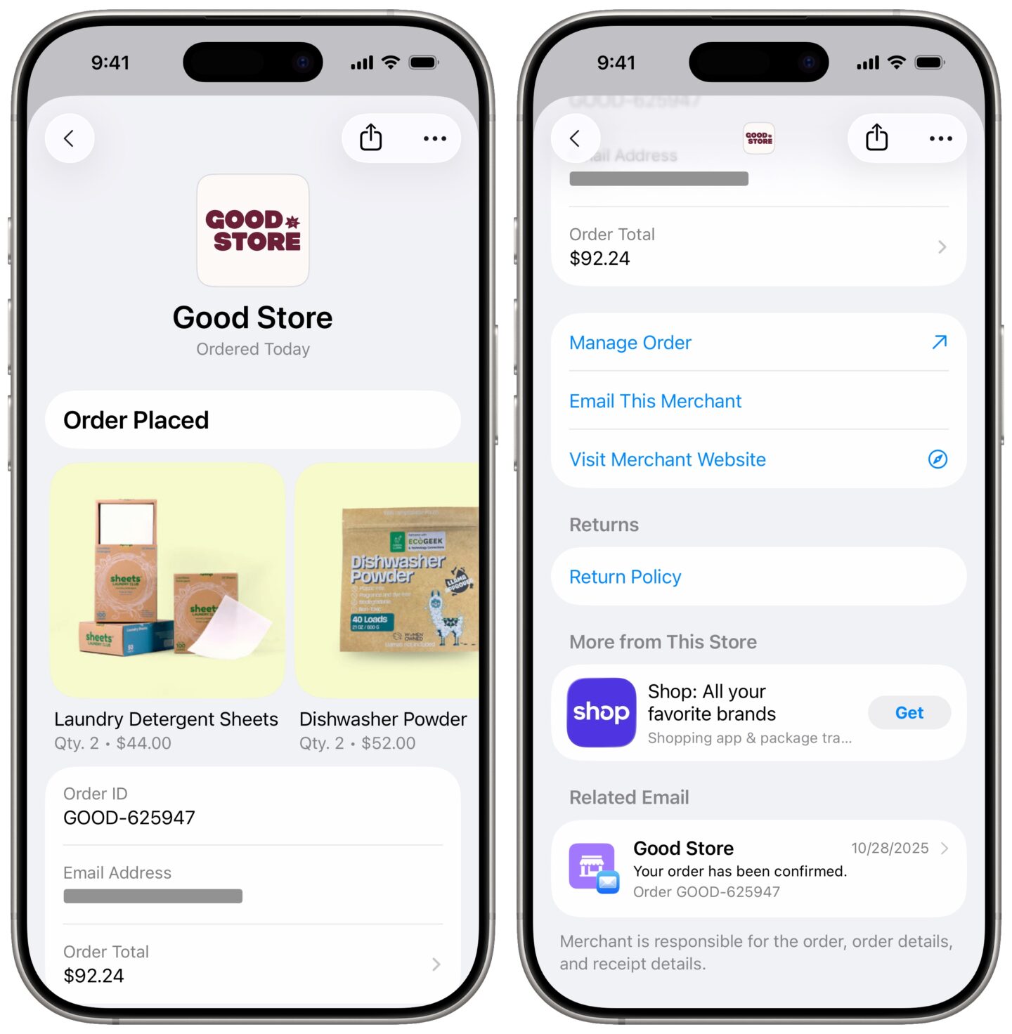 Automatic order tracking with rich order details in the Apple Wallet app